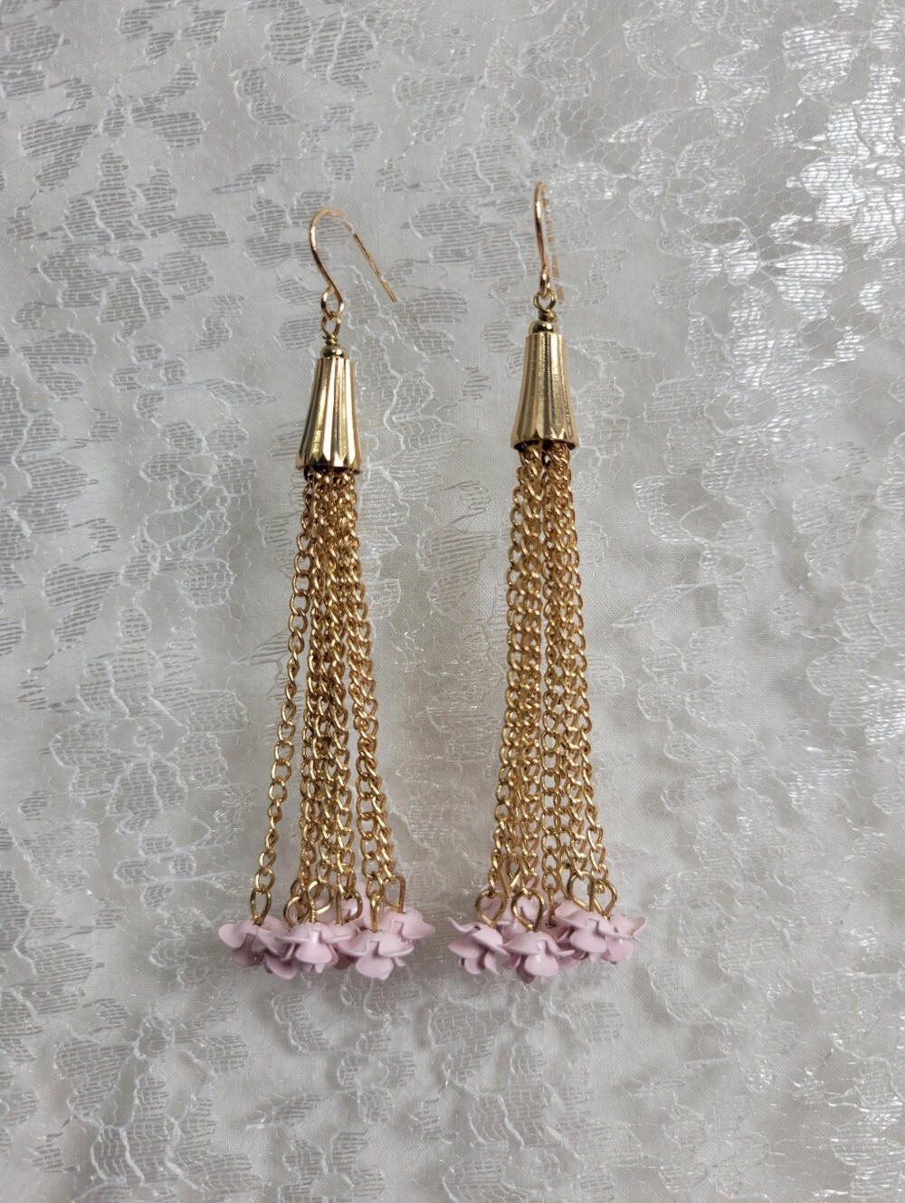 Gold Tassel Rose Bouquet Drop Earrings